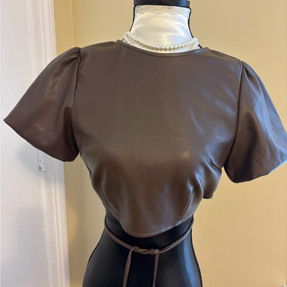 KIRIOUS Faux Leather Crop w/Tie- Sexy